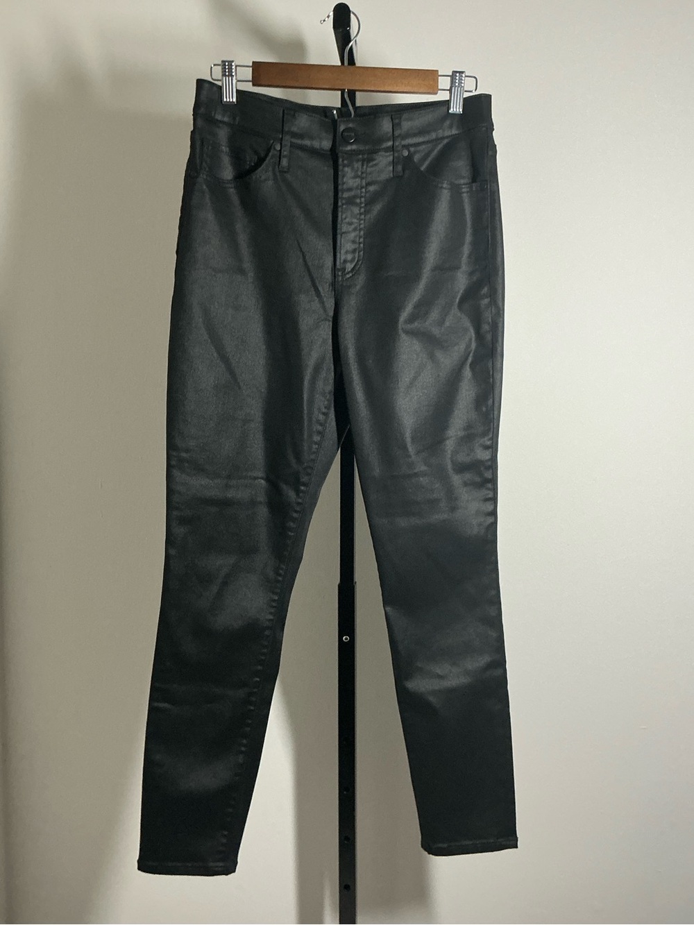 Express | High Waisted Skinny Black Coated Jeans In Hyper Stretch